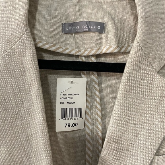 Olivia Moon 3 Quarter Sleeve Linen Blazer M NWT - Picture 2 of 6